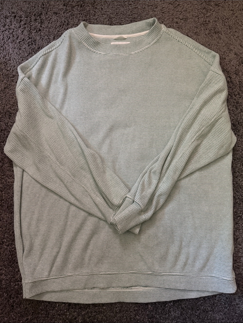 Aerie Waffle Sweatshirt Green & White Medium